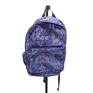 Vera Bradley Purple Floral Backpack‎ Zip Pockets Lightweight Travel Soft Utility
